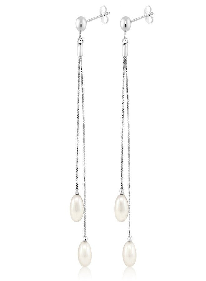 Gem Stone King Cultured Freshwater Pearl Drop Dangle Long Earrings For Women | 925 Sterling Silver | Pearl Size: 7-7.5MM | Length: 3 Inch | Fine Jewelry Gifts for Her Mom Women Wife - Image 2